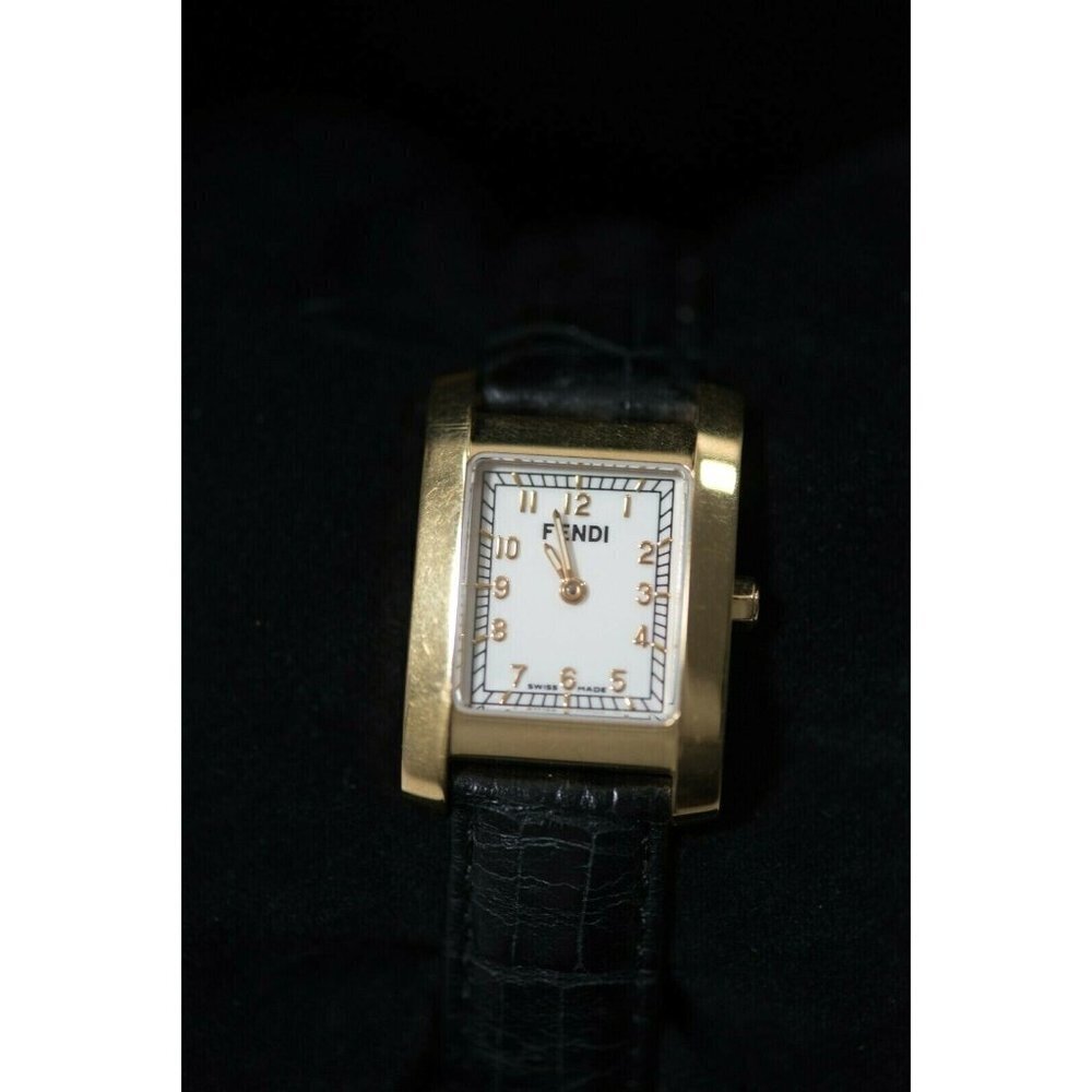 Fendi Womens Black Gold Wrist Watch Embossed Leather Strap Quartz Watch W Box - Picture 3 of 6